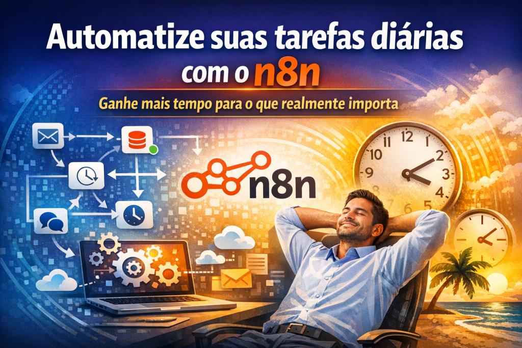 Tela de fluxos de trabalho automatizados no n8n mostrando integração de tarefas repetitivas
